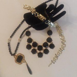 Necklaces, Three, Black and Gold Tone